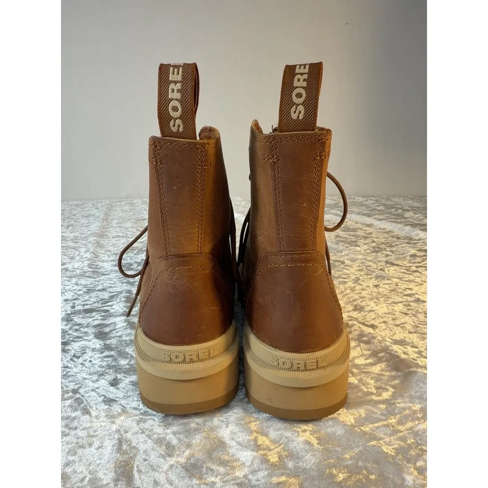 Sorel Hi-Line Lace Waterproof Leather Boots Women's 6.5 Brown NL4879 Combat